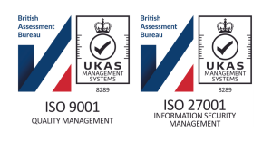 ISO 9001 quality management and ISO 27001 information security certification, issued by the British Assessment Bureau